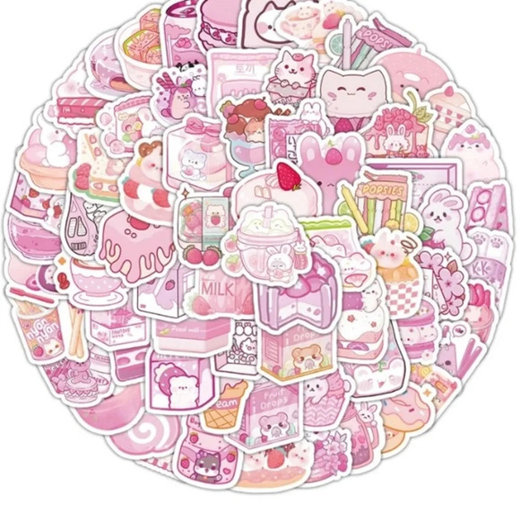 100 pink white cartoon snack vinyl stickers laptop luggage mug scrapbook decor - Picture 6 of 6